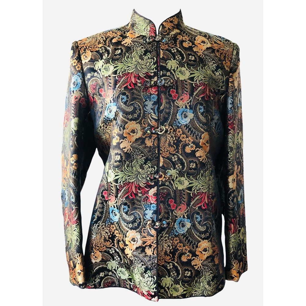 Shanghai Silk Women L Traditional Colorful Brocade Lined Chinese Blazer